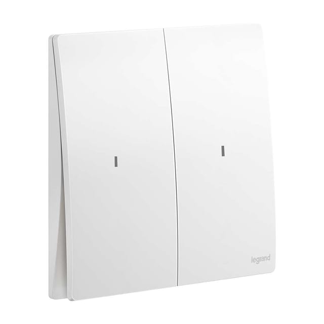 Legrand Mallia Senses 2-Gang 1-Way 16AX Illuminated Switch, Night-locator Double Control, Suitable for Home & Office - White