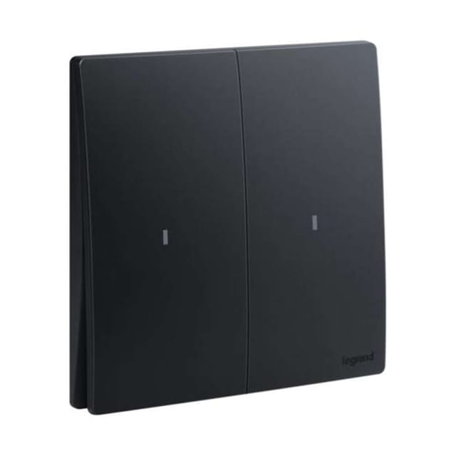 Legrand Mallia Senses 2-Gang 2-Way 16AX Illuminated Switch, Two-Point, Dual-Circuit Control, Suitable for Home & Office - Matt Black