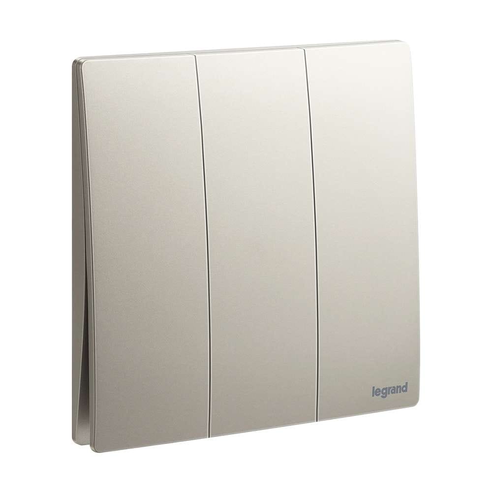 Legrand Mallia Senses 3-Gang 1-Way 16AX Switch, Triple Single-Point Control, Suitable for Home & Office - Champagne