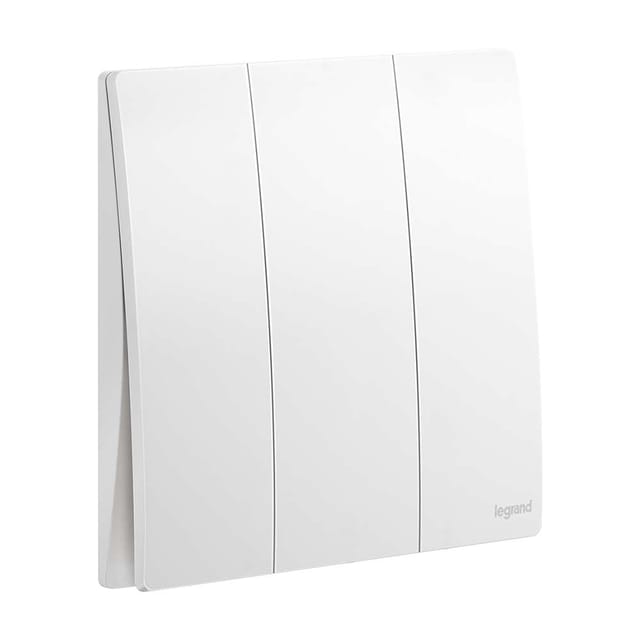 Legrand Mallia Senses 3-Gang 2-Way 16AX Switch,Two-Point, Triple-Circuit Control, Suitable for Home & Office - White