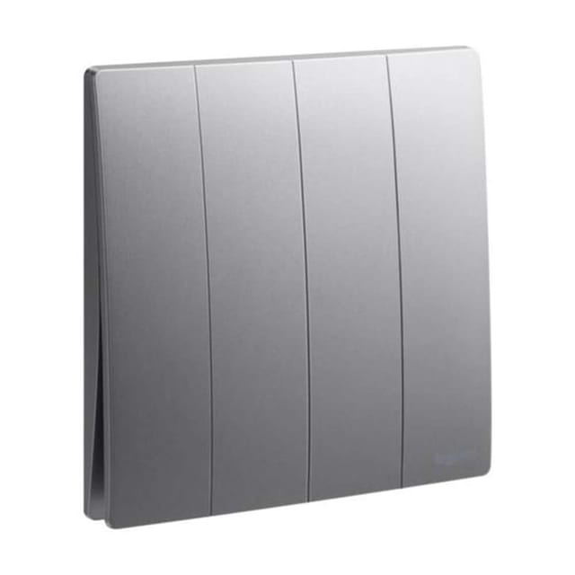 Legrand Mallia Senses 4-Gang 1-Way 16AX Switch, Quad Single-Point Control, Suitable for Modern Interior - Dark Silver
